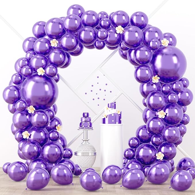 Voircoloria 90pack Metallic Purple Balloons Different Size 18/12/10/5 Inch Metallic Purple Balloon Garland Arch Kit for Graduation, Wedding, Birthday, Anniversary, New Year Party Decorations