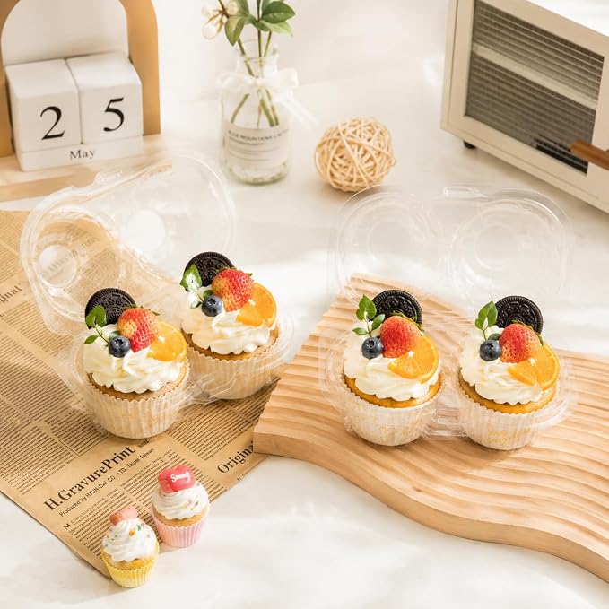 2/4/6 Count Cupcake Containers with Hinged Airtight Lids, Clear Plastic Cupcake Boxes, Stackable Single Cupcake Holders for Frosted Cupcakes or Muffins