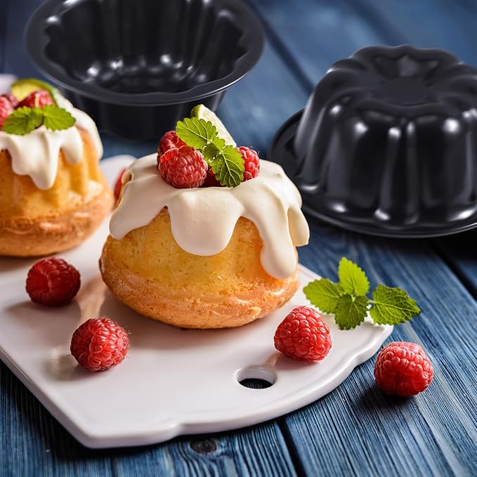Ctosree 8 Pcs 4 Inches Fluted Mini Cake Pan Nonstick Fluted Cake Pan Carbon Steel Tube Metal Tube Oven Baking Mold with Flower Shape for Cupcake (Black)