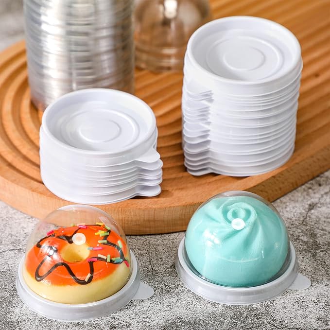 Patelai 50 Pcs Clear Plastic Mini Cupcake Container, Mini Cupcake Box Muffin Dome Muffin Single Container Box for Wedding Birthday Cheese Pastry Dessert Cake (White)
