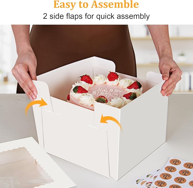 15 PCS Cake Boxes 12 Inch, 12x12x8 Tall Cake Box, 12 Inch Cake Box with Window, White Bakery Boxes, Large Baking Boxes, Cajas Para Pasteles, 12x12 Cake Boxes for Birthday, Wedding, Party, Business