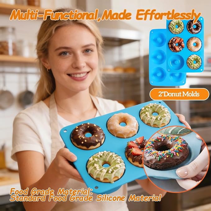 Cookie Press Gun Kit, Spritz Cookie Maker with 13 Discs & 8 Icing Tips, 2 Donut Molds & Piping Bags, Stainless Steel Baking Set for Cookies, Donuts, Churros & Cake Decorating