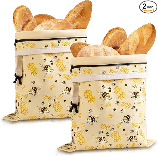 2 Pack Beeswax Bread Bags for Sourdough, Reusable Cotton Linen Bread Storage Bags for Homemade Bread, XL 17'' x 13'', Zipper Closure, Freezer Safe