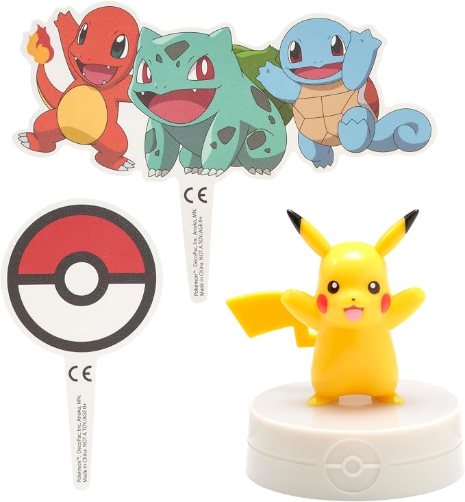 DecoSet® Pokémon Light Up Pikachu Cake Topper, 3 Piece Decoration Set, Birthday Decorations For All Size and Shape Cakes | For Birthday And Celebrations