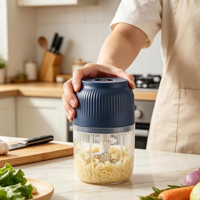 Electric Garlic Chopper, 2026 New 400ML Mini Food Processor, Cordless Garlic Mincer with 6 Stainless Steel Blades, Portable Vegetable Chopper for Onion Salad (Blue)