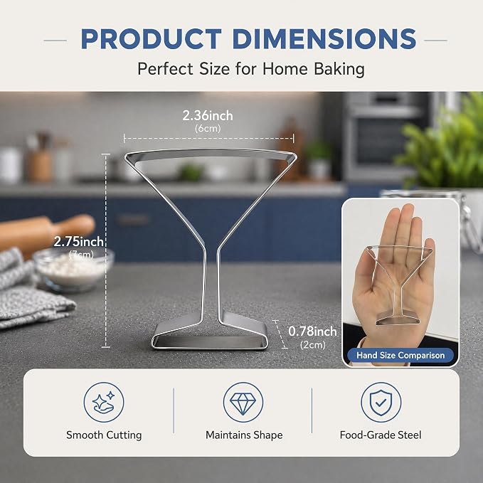 Wine Glass Cookie Cutter Stainless Steel Champagne Glass Shape Cutter for Cookies Fondant Biscuit Baking Cute Unique Weird Design for Wedding Engagement Birthday Party Decorations