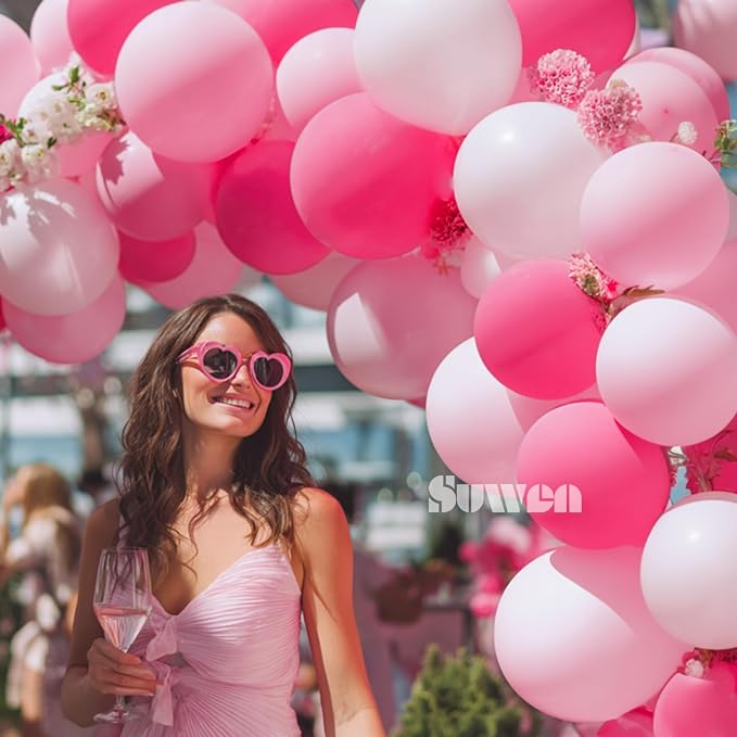 SUWEN Hot Pink Balloons 60Pcs,12 inch Hot Light Pink and White Latex Balloons for Birthday Wedding Bridal Shower Princess Valentines Party Decorations