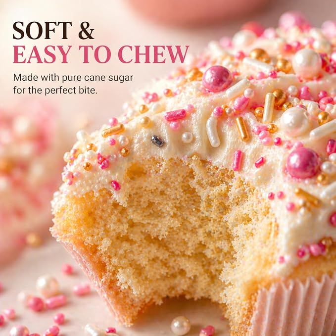 Confect Pretty in Pink Sprinkles Mix – Blush Pink, Silver & White Pearl Dragees, Sky Blue & Pink Jimmies, Sparkling Sugar – Cake Decorating Sprinkles for Cupcakes, Cookies & Party Treats | Vegan, Gluten-Free, Nut-Free, Soy-Free, Dairy-Free, Palm Oil-Fr...
