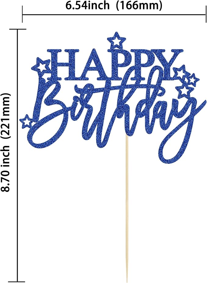 Gyufise 1Pcs Happy Birthday Cake Topper Glitter Happy Birthday Cake Pick for Celebrating Happy Birthday Anniversary Theme Party Cake Decorations Supplies Light Deep Blue