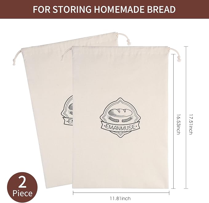 2 Pack Linen Bread Bags for Sourdough, Homemade Bread, TPU Lined | 2 pack linen bread bags with TPU lining, 12 x 17.5 in, for sourdough, loaves, rolls, bagels, reusable