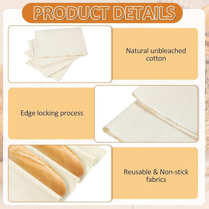 Ninsula 4PCS Tea Towels for Baking Sourdough, 14x18.8 Inch Reusable Thick Bread Towels for Proofing, Bread Cloth for Baguettes, Pastry, Loaves
