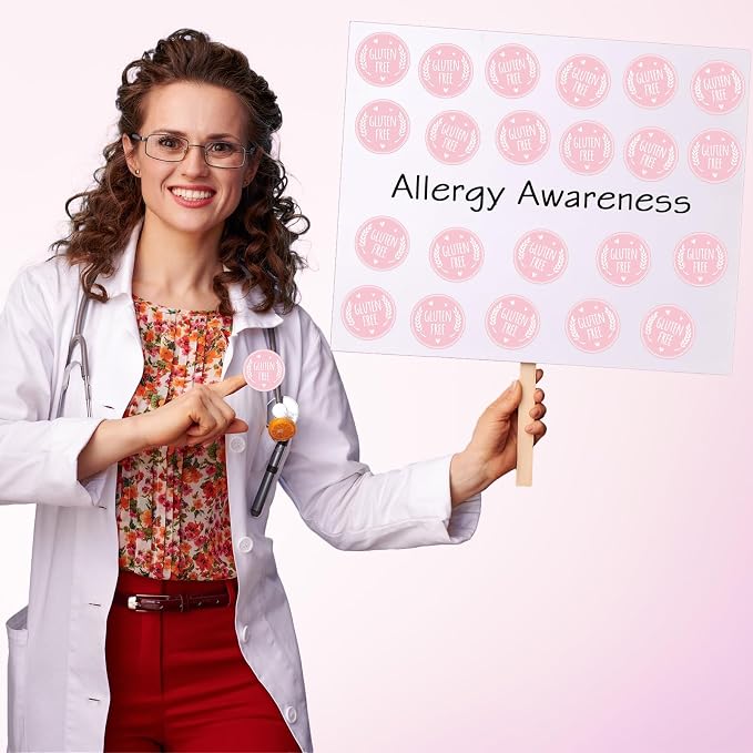 Louise Maelys Gluten Free Stickers 1.5 Inch Food Allergy Labels for Baking, Kitchen & Food Packaging with Wheat & Heart Design, Waterproof, Residue-Free 500PCS