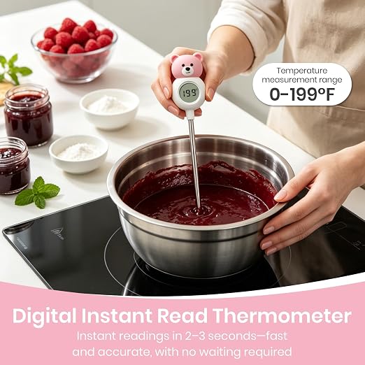 Instant Food Thermometer Digital with High Definition Digital Display, Stainless Steel Digital Thermometer, 2-in-1 Thermometers and Stirring Rod, ±0.5℉ Accuracy for Kitchen Cooking, Coffee, and Milk