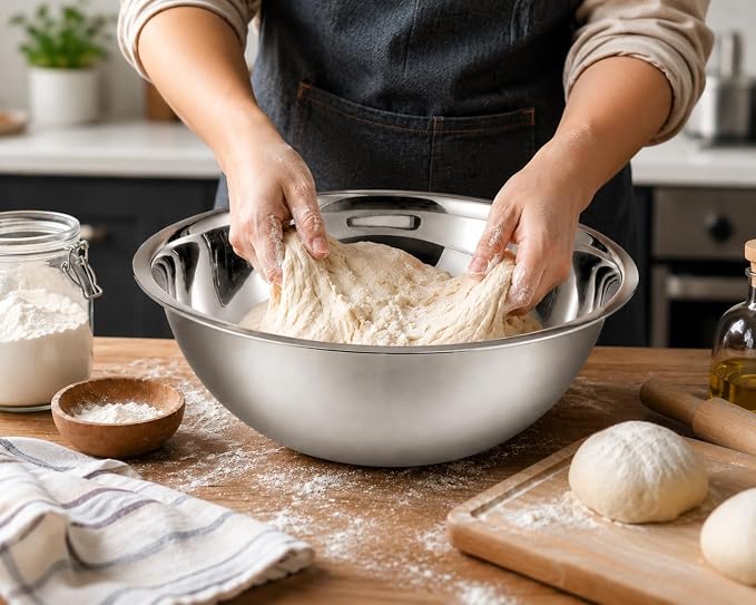YBM HOME Stainless Steel Mixing Bowls Set of 3 – Nested Kitchen Prep Bowls for Baking, Cooking, Dough Mixing & Salad Serving (10.25, 16, 20 Quart Bowls Included)