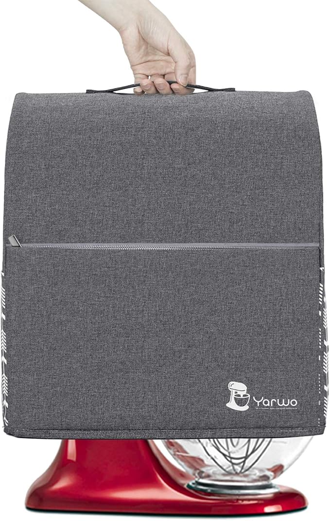 YARWO Stand Mixer Dust Cover Compatible with KitchenAid Mixer 4.5 qt -5 qt | Top Handle, Side Pockets for Kitchen Accessory, Dust-proof Protective Cover for Tilt-Head 4.5/5 qt, Washable, Gray with Arrow