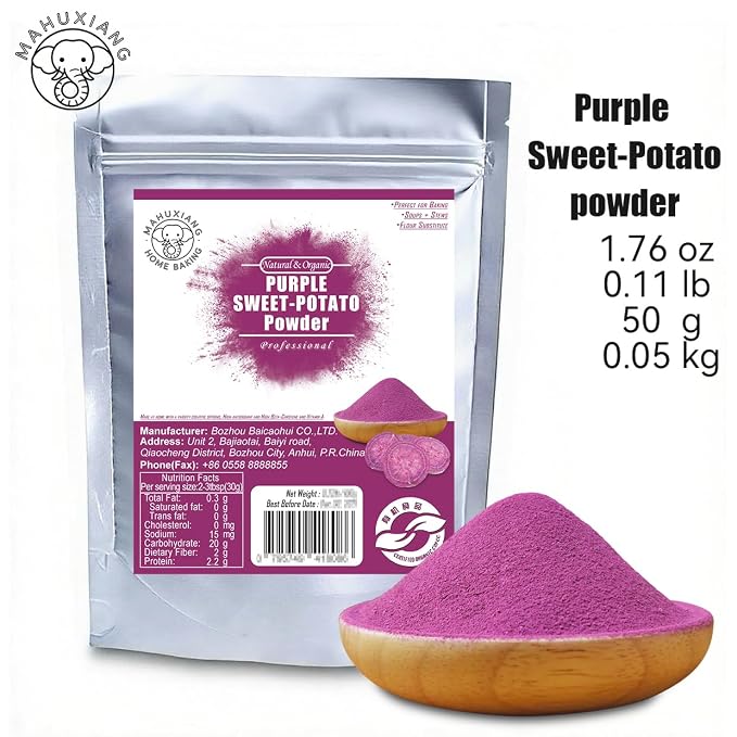 MAHUXIANG Organic Purple Sweet Potato Powder (1.76 oz / 50 g) — Single-Ingredient Powder for Baking, Desserts & Beverages, No Added Ingredients, Gluten-Free