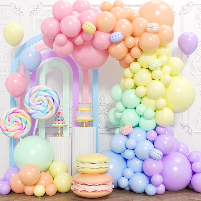 Pastel Rainbow Balloons Arch Kit 174pcs, Macaron Assorted Colorful Spring Balloon Garland Kit for Spring Easter Baby Shower Wedding Gender Reveal Anniversary Birthday Party Decorations