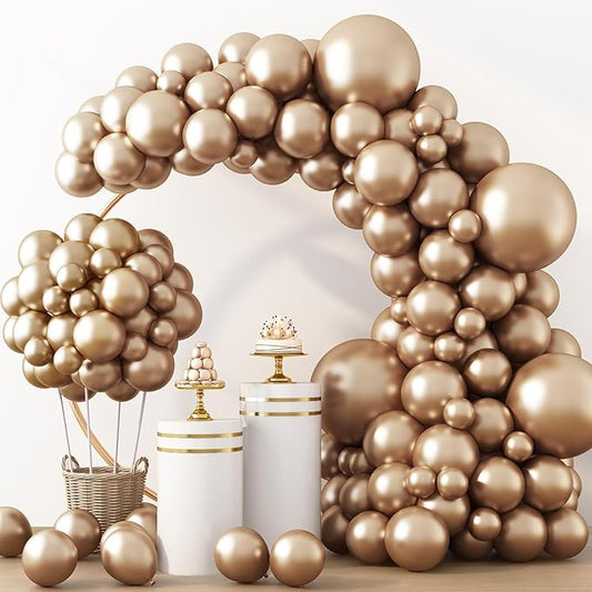 RUBFAC Chrome Gold Balloons 129pcs Different Sizes Pack of 18 12 10 5 Inch, Latex Metallic Gold Balloon Garland Arch Kit for Graduation Wedding Happy Birthday Party Decoration