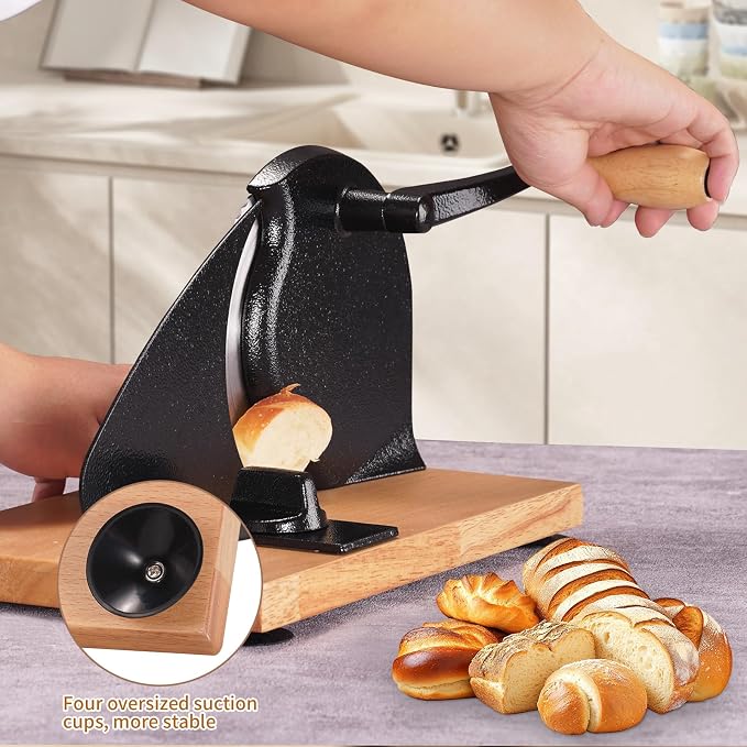 Manual Bread Slicer for Homemade Sourdough Bread - Adjustable Thickness & Evenly Slicing, Hand Crank Bread Slicer for Buns, Bagels Etc,Sharp Stainless Steel Blade