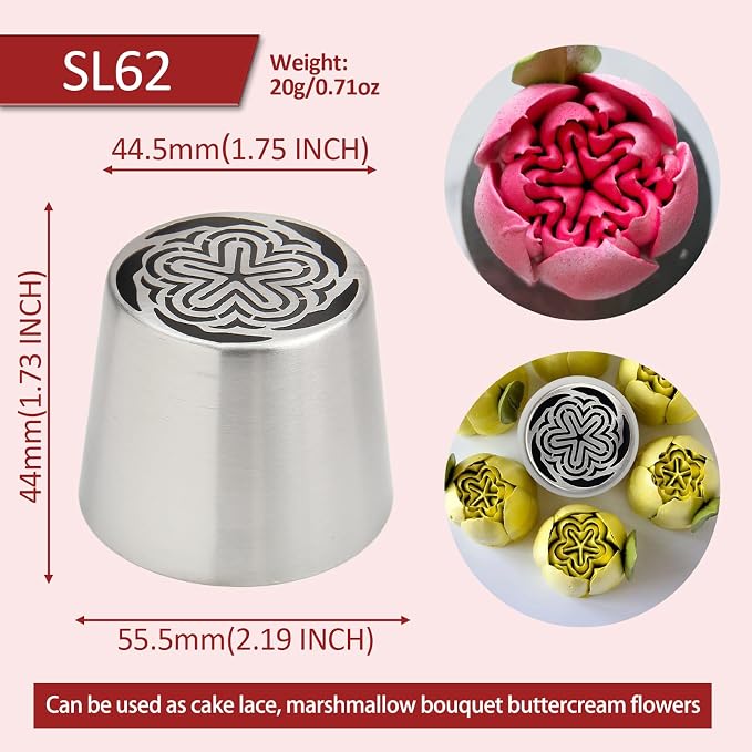 Extra Large Russian Piping Tips for Marshmallows Stainless Steel Flower Frosting Nozzles many styles Cake Decorating Baking tool for Buttercream, Cupcakes Cookies(SL62)