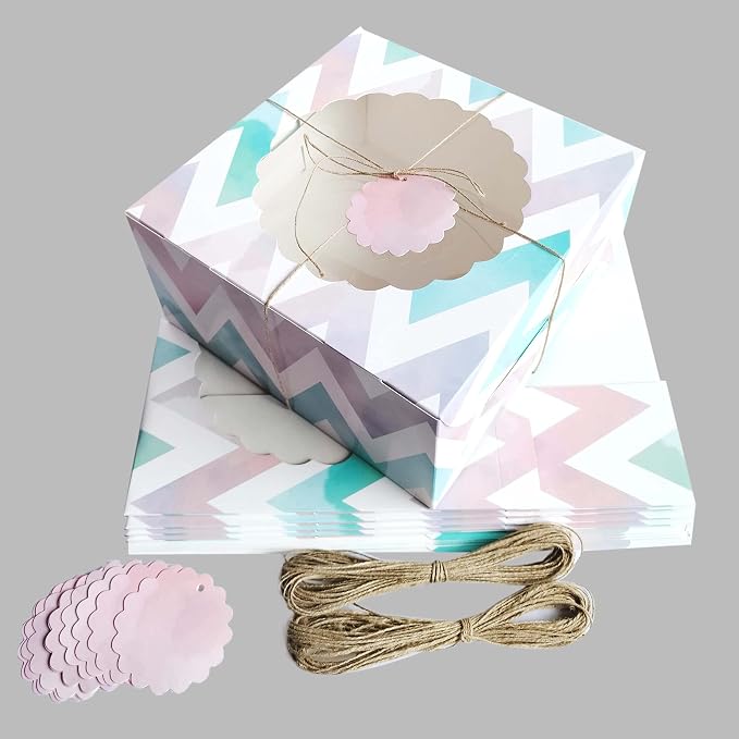 mudrit Cake Boxes with Window 10 Pcs Bakery Boxes for Cakes, Donuts, Brownies, Pie, Pastries and Christmas Cookies: Size 10x10x5 Inches