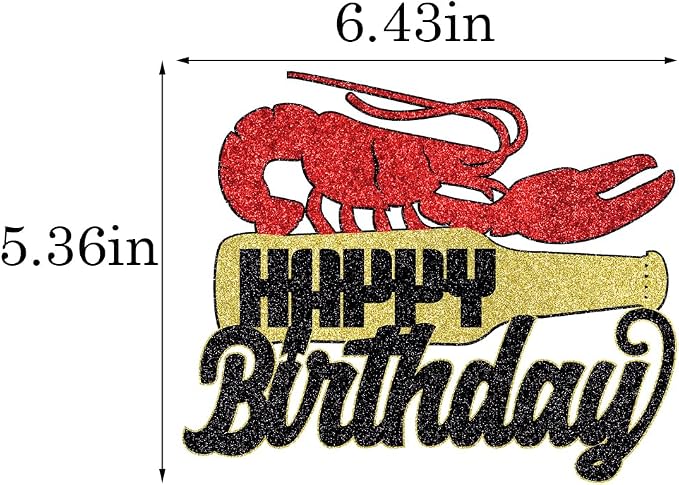 Lobster Cake Topper, Glitter Lobster Happy Birthday Party Decoration，Lobster Themed Baby Shower Birthday Party Cake Decoration Supplies, Black