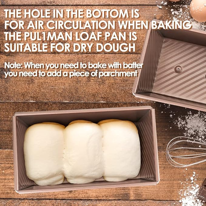 Pullman Loaf Pan with Lid Non-Stick Bread Toast Mold with Cover Carbon Steel Corrugated Bread Pan for Oven Baking 1lb Dough Capacity Bread Tin with Dough Scraper Cutter & Oil Brush