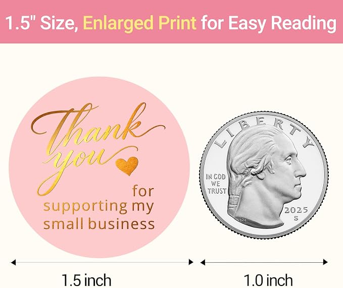 500 Pcs 1.5 Inch Thank You Stickers, Elegant Gold Foil Multicolor Thank You Stickers for Small Business, Enlarged Print Strong Adhesive Labels for Bakery Boxes, Order Packaging, Envelopes