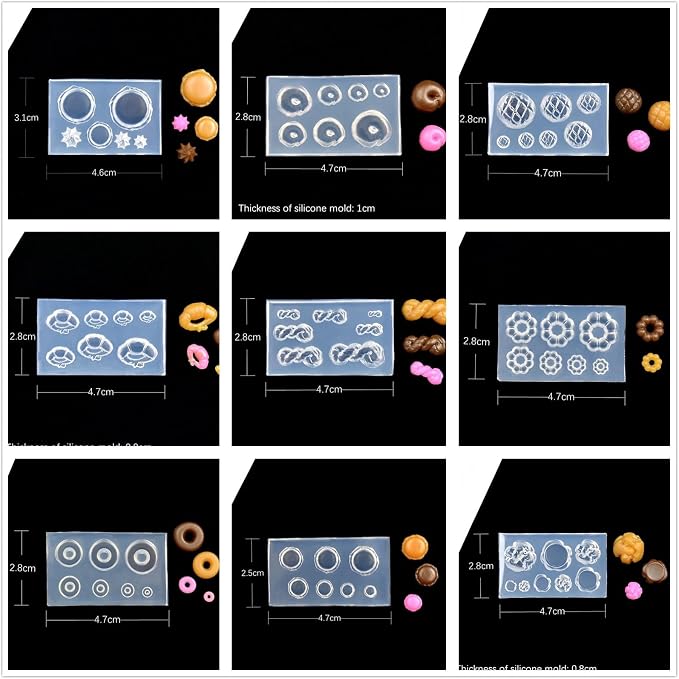 CoolDIY 3D Multipurpose Mini Silicone Mould Set: Bread, Hamburger, Donut, Multiple Designs - Perfect for Clay Crafts, Nail Art Decor (10Pcs Group1)