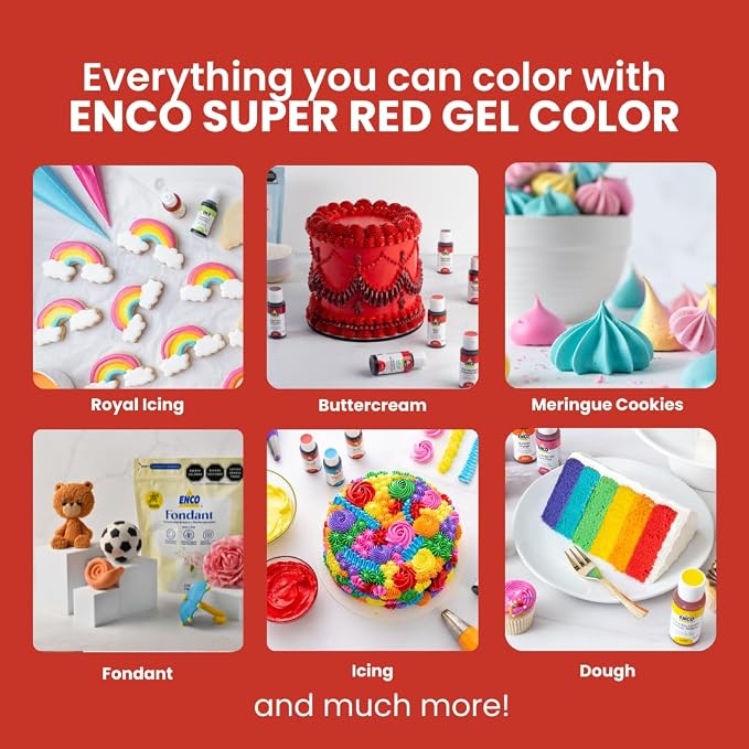 ENCO Food Coloring Gel Red 1.41 oz (40g) Concentrated, Vegan