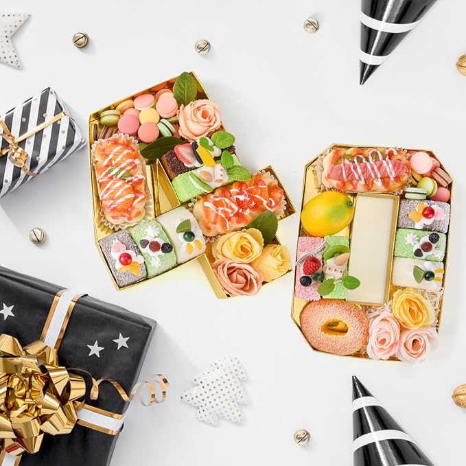 Cardboard Number for Charcuterie 40 Set Fillable Tray 10.2'' Gold Charcuterie Paper Box for 40th Birthday Anniversary Party Decorations Chocolate Candy Cupcake Container
