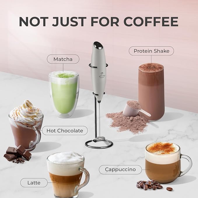 Zulay Kitchen Powerful Milk Frother Wand With Duracell Batteries - Ultra Fast Handheld Drink Mixer - Electric Whisk Foam Maker for Coffee, Lattes, Cappuccino & Matcha - Z1 Motor - Gray & Black