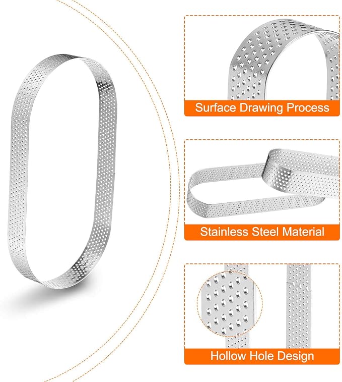 HARFINGTON 2pcs Perforated Cake Rings 7.09" Stainless Steel Oval Tartlet Ring Nonstick Polishing Cake Mousse Ring Thickening Dessert Ring Tools for Baking Cake French Dessert Fruit