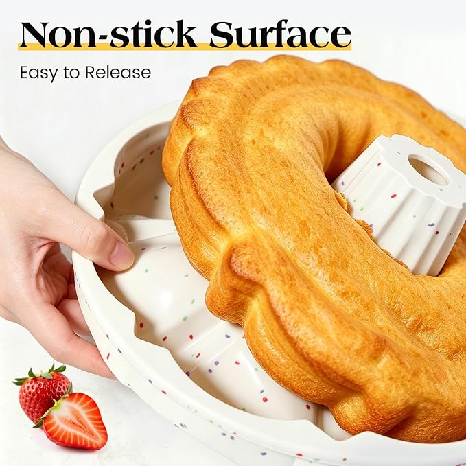 Vinino 9.5 Inch Silicone Fluted Tube Cake Pan with Metal Reinforced Frame, Pound Cake Pan Mold, BPA Free Silicone Bakeware for Cake, Bread, Jello, Gelatin, Flan, 2 Pack