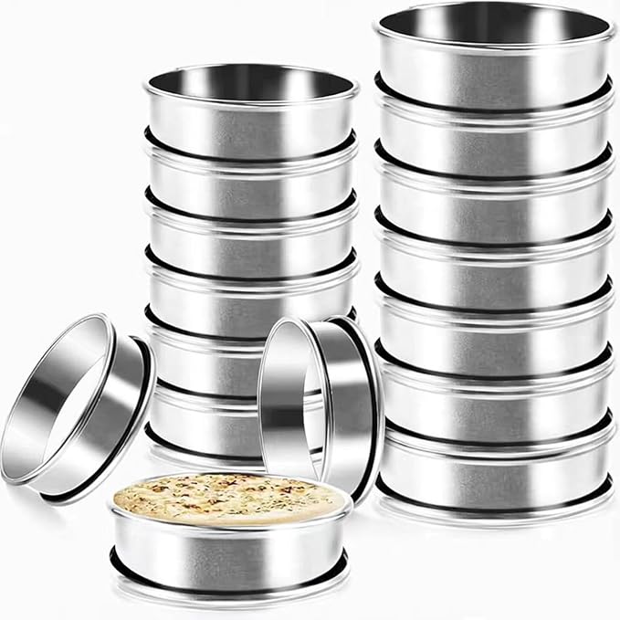 RICHSC-PAN Crumpet Rings, 16Pack Cookie Ring, Outer diameter 3.2Inch+2.1Inch Food-Grade Stainless Steel Tart Rings. More Convenient to Take the Food of The Bakery Ring Mold.