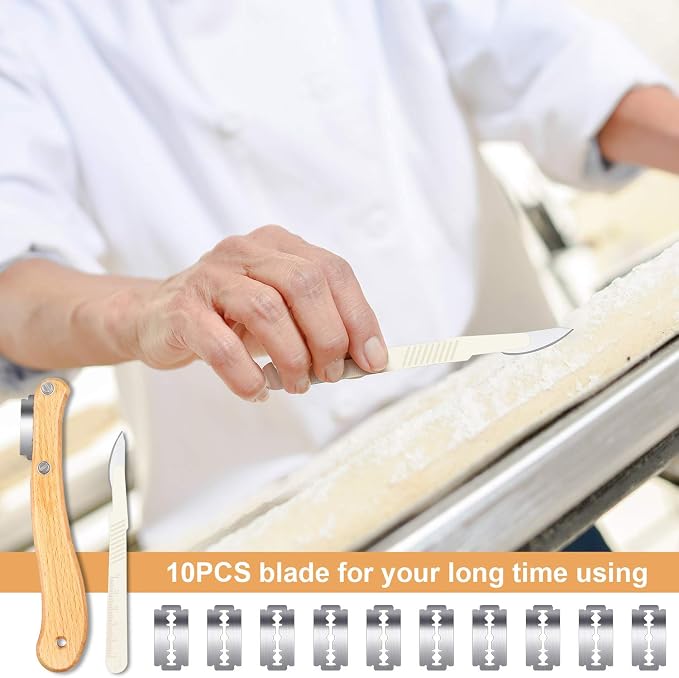 Mudder Bread Lame Sourdough Scoring Tool Magnetic Dough Scoring Tool with 10 Pcs Replaceable Blades Wooden Handle Lame Slashing and 2 Pcs Knife with Protective Cover for Baking