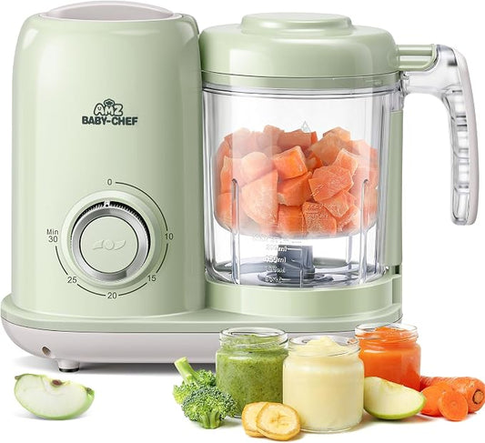 AMZBABYCHEF Baby Food Maker, 4 in 1 Baby Food Processor and Steamer, Puree Blender, Multifunctional Baby Puree Maker, Dishwasher Safe (Green)