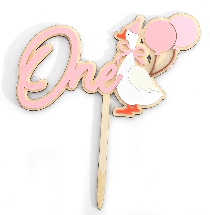 One Silly Goose 1st Birthday Cake Topper - Silly Goose First Birthday Decorations,Baby Girl 1st Party Decor (pink)