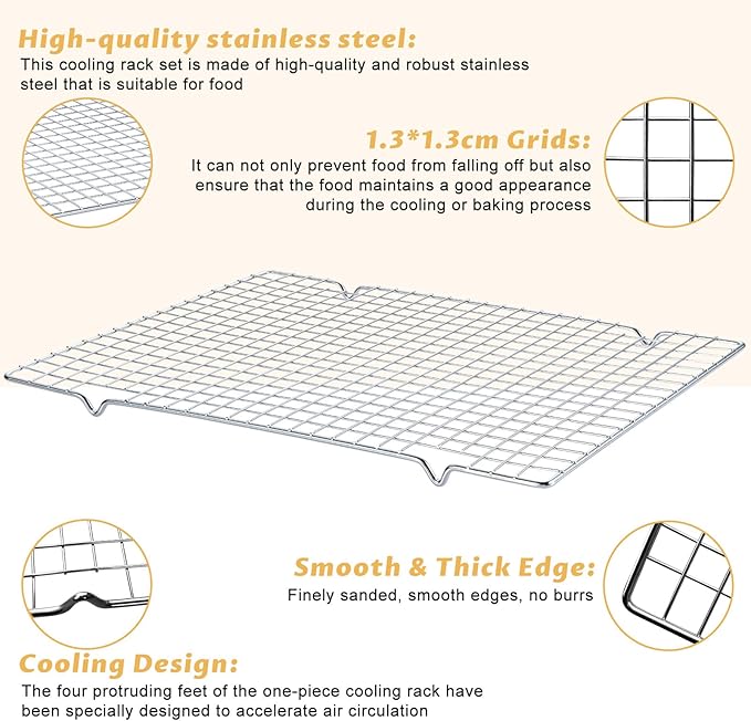 Baking Sheet with Cooling Racks - 17'' x 11" x 0.5" Carbon Steel Cookie Sheets for Baking [2 Sheets + 2 Racks], Nonstick Baking Pans, Perfect for Baking, Roasting, and More