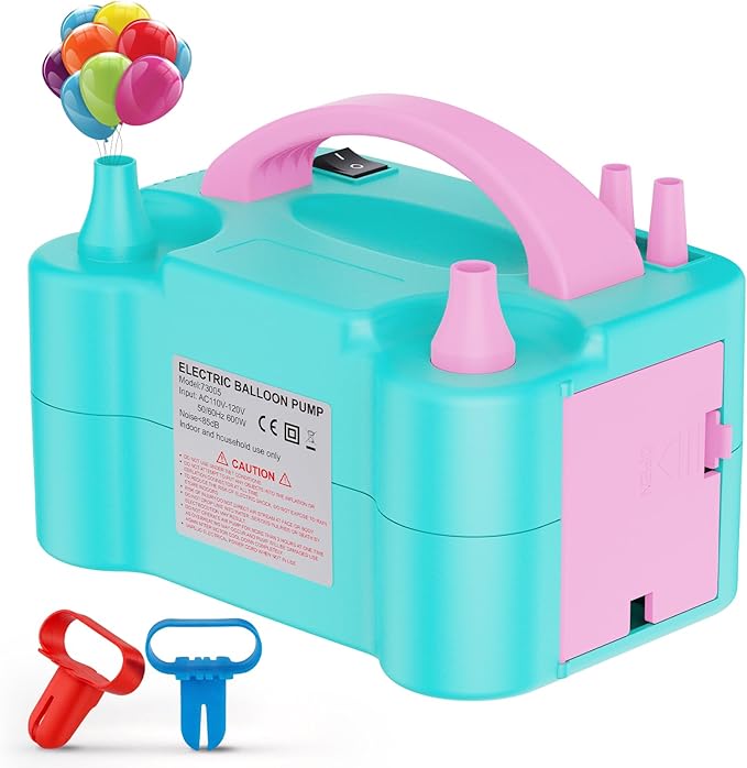 Electric Balloon Pump, Portable Electric Balloon Blower Machine Balloon Air Pump, Dual Nozzle 110V 600W Balloon Inflator for Party Decoration Christmas Birthday