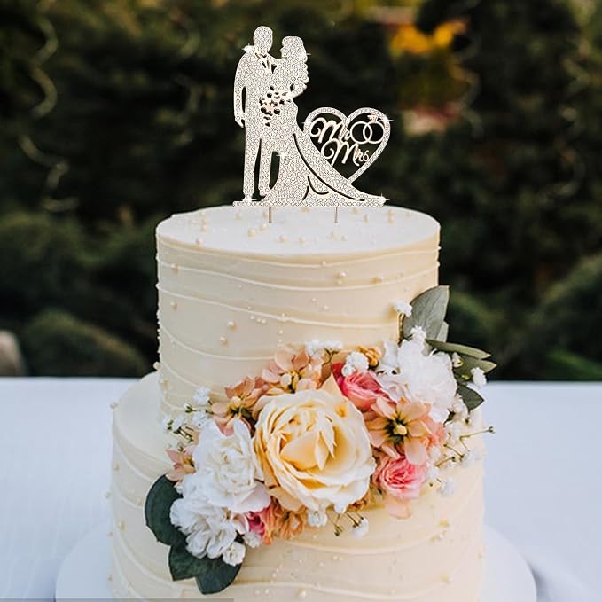 Jaciya Wedding Cake Topper Rhinestone Metal Mr and Mrs Cake Topper Bride and Groom Bridal Shower Party Rose Gold Wedding Decorations Supplies