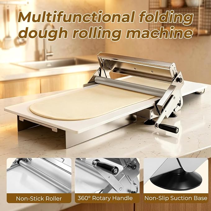 Folding Dough Sheeter Machine, Manual Stainless Steel Dough Roller Machine, 40.5"X22.8" New Pastry Roller for Commercial Home Bakery, Puff Pastry & Pizza