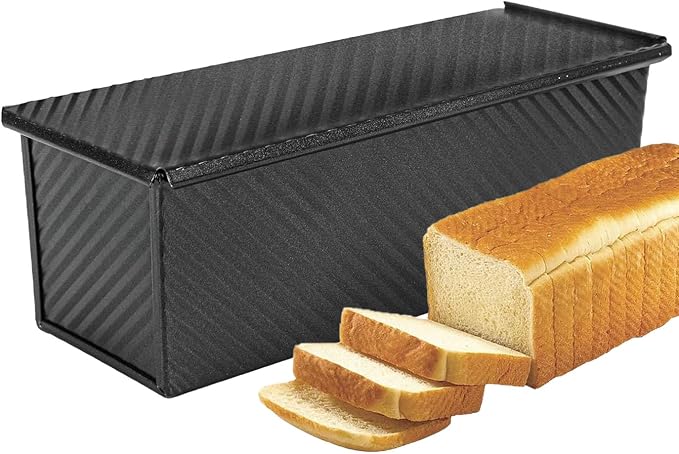 Axim Loaf Pan with Lid,2.2lb Carbon Steel Bread Pan with Slide Cover,Pullman Bread Mould Loaf Tin for Baking Homemade Sourdough & Sandwich Bread (Black)