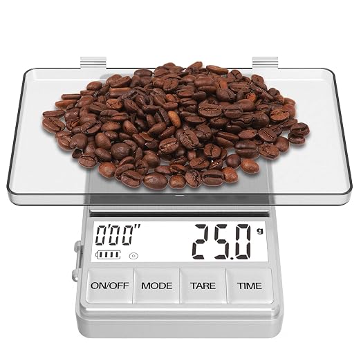 WEIGHTMAN Small Coffee Scale with Timer, 1000g x 0.1g, Mini Espresso Scale | Stainless Steel Food Scale for Grams and Ounces, Large Backlit LCD, Travel Pocket Scale for Pour Over Coffee, Tea and Baking