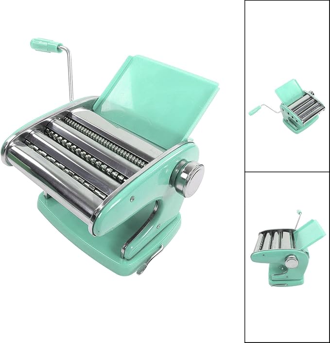 Manual Pasta Maker Machine 6 Adjustable Gears Hand Crank Noodle Press for Lasagna Fettuccine Dumpling Wrapper Dough Sheeter (Suction Cup Type 3 Blade)
