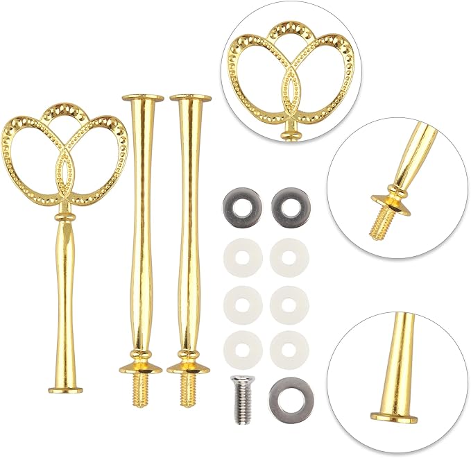 3 Tier 14" Heavy Metal Cake Stand Holder Fruit Plate Stand Fitting Hardware Rod with Stylus (Gold_New_Crown)