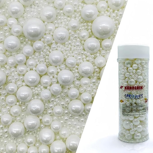 Edible White Sugar Pearls Sprinkles Candy Mix Size Pearls Cake Decorations Cupcake Toppers Cookie Decorating Perfect for Wedding Party Valentine Halloween Christmas Supplies 4.58OZ