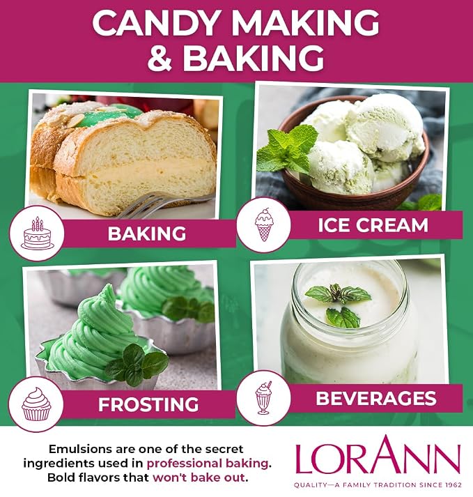 LorAnn Oils Peppermint Bakery Emulsion: True Essence, Ideal for Boosting Fruit Tones in Cakes, Cookies & Desserts, Gluten-Free, Keto-Friendly, Extract Substitute Essential for Your Kitchen, 16 Oz