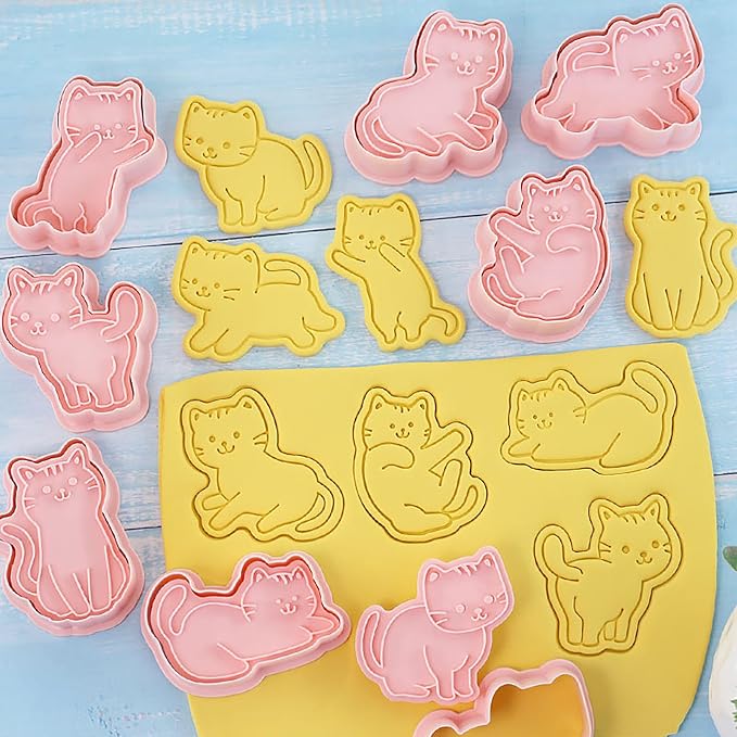 Cute Cat Cookie Cutters 8 Pcs Cartoon Kitty Shape Pancake Pastry Molds Baking Tools for Cat Birthday Party Decorations (Kitty B)