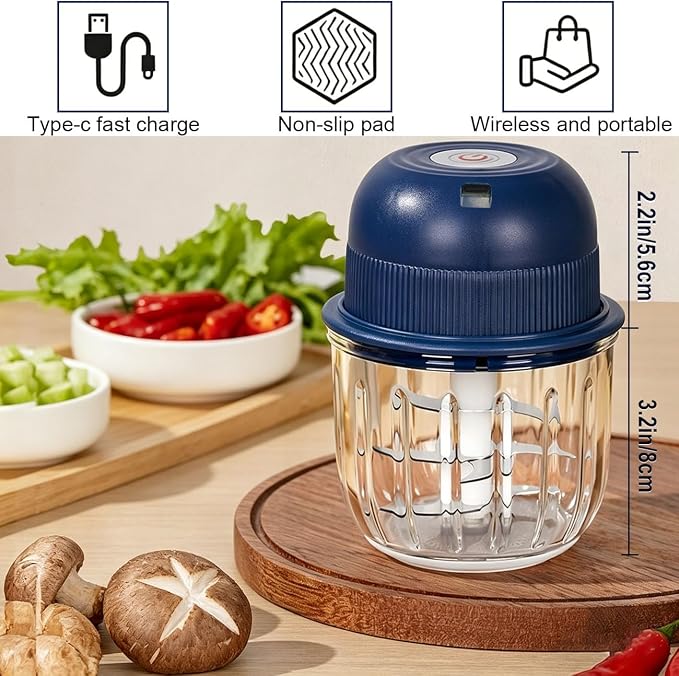 New Upgrade 350ML Glass Bowl Food Processor Small, Electric with Type C Charger Meat Grinder & Food Chopper Meat Grinder for Home Use, Mini Food Processor for Kitchen, Vegetable, Onion, Garlic, Salad